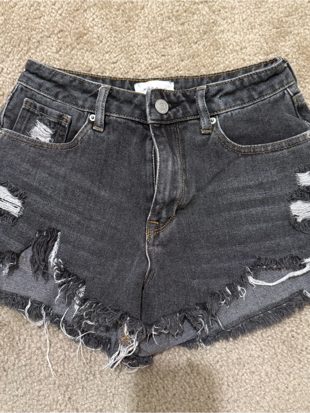 PacSun Black Distressed High-Rise Cropped Denim Shorts